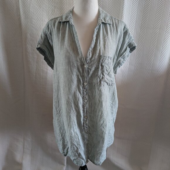 Rachel Zoe 100% Linen Short Sleeve Shirt Light Blue Button-down Collar Medium - Picture 1 of 10
